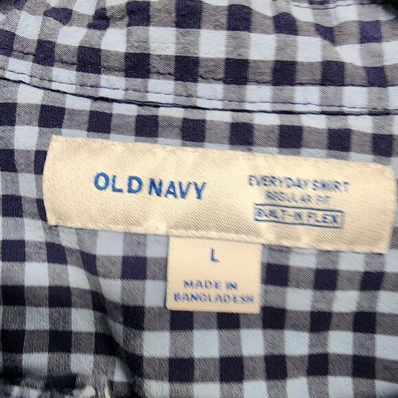 Old Navy Shirt Mens Large Blue Gingham Long Sleeve Button-Up Cotton Blend Casual - Picture 2 of 9